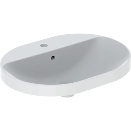 Lavoar Ã®ncorporat Geberit VariForm, eliptic, cu banc cu orificii de robinet: B=60cm, T=45cm, Preaplin=Vizibil, glazurat / alb